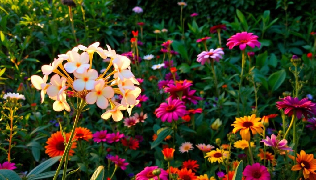 A lush, vibrant garden in the heart of Brazil, filled with a stunning array of perennial flowers that bloom year-round. In the foreground, a cluster of delicate, pastel-hued blooms sway gently in the breeze, their petals softly catching the warm, golden light. In the middle ground, a mix of larger, more vibrant flowers in rich, jewel-toned hues add depth and complexity to the scene, their petals unfurling in a captivating display. The background is a verdant tapestry of lush, tropical foliage, creating a sense of depth and drawing the eye deeper into the tranquil garden oasis. The overall mood is one of serene beauty, a celebration of the enduring charm of perennial flowers in the Brazilian landscape. A lush, vibrant garden in the heart of Brazil, filled with a stunning array of perennial flowers that bloom year-round. In the foreground, a cluster of delicate, pastel-hued blooms sway gently in the breeze, their petals softly catching the warm, golden light. In the middle ground, a mix of larger, more vibrant flowers in rich, jewel-toned hues add depth and complexity to the scene, their petals unfurling in a captivating display. The background is a verdant tapestry of lush, tropical foliage, creating a sense of depth and drawing the eye deeper into the tranquil garden oasis. The overall mood is one of serene beauty, a celebration of the enduring charm of perennial flowers in the Brazilian landscape.