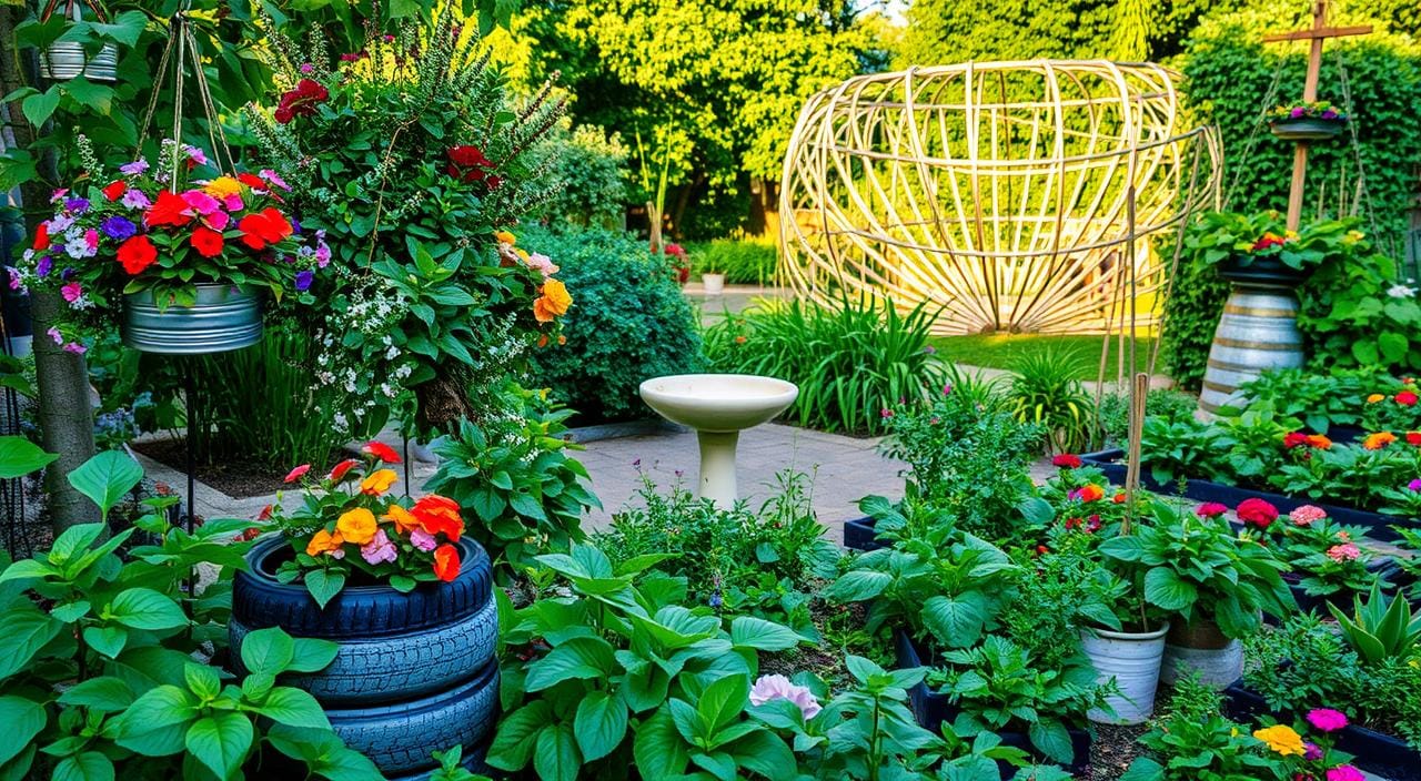 Reciclagem criativa no jardim